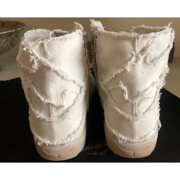 NIB ZADIG & VOLTAIRE Women's High Flash Distressed Canvas High Top Sneakers Size - Picture 5 of 14